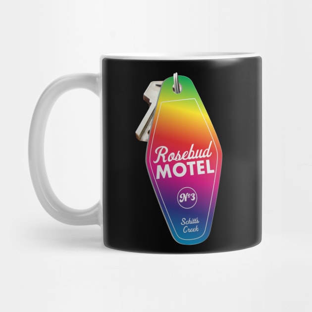 Schitt's Creek Rosebud Motel Key Tag, Retro design in Pride Flag Rainbow colors by YourGoods